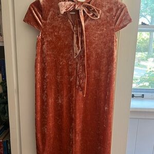 Madewell Velvet Pink Tie-Neck Bow Dress
